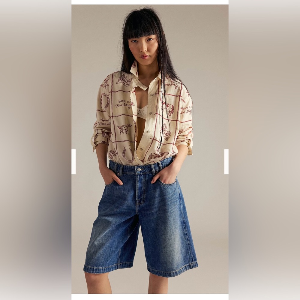 FREE PEOPLE Long Denim Shorts